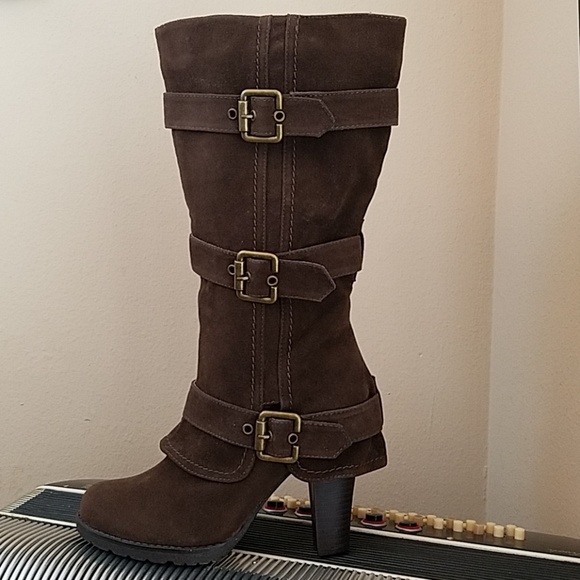 Charlotte Russe Shoes - CUTE CHARLOTTE RUSSE BRWN FABRIC BOOTS W/BRASS ACC